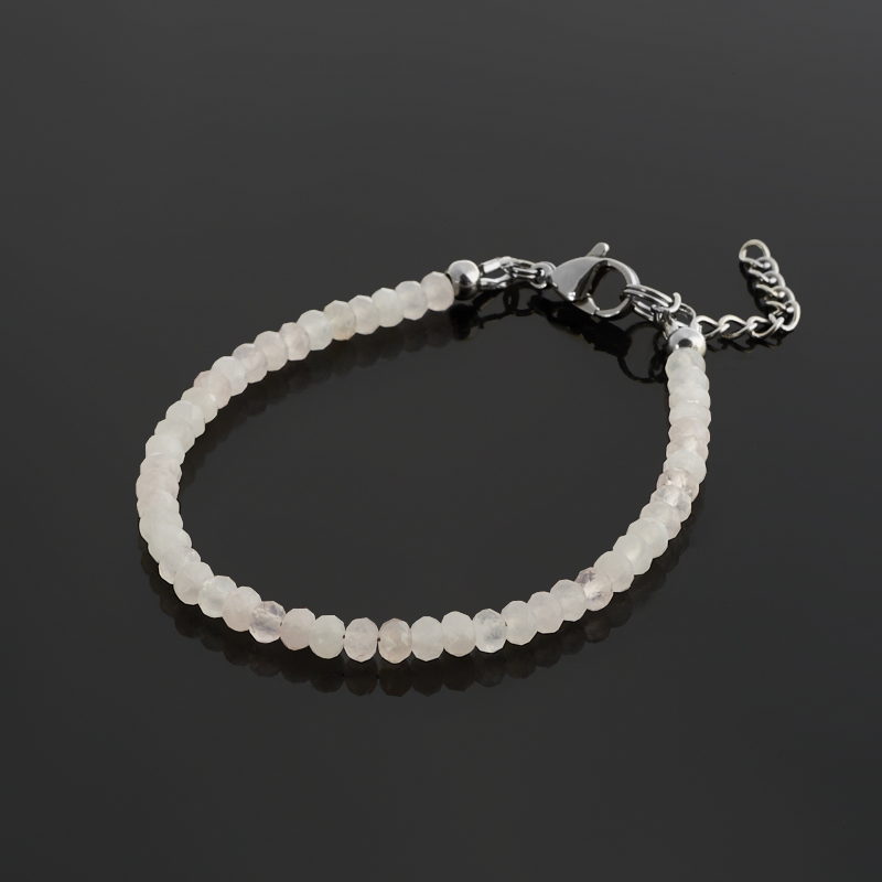 Браслет розовый кварц Бразилия (сталь хир.) огранка 4 мм 18 см (+3 см)