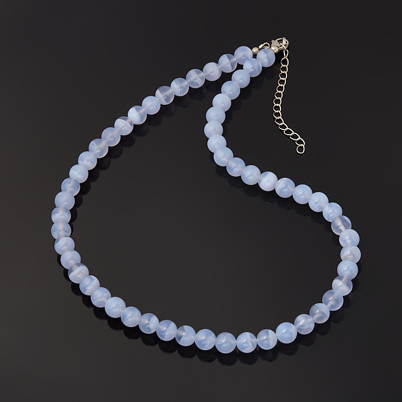 Бусы агат голубой Намибия (сталь хир.) 8 мм 52 см (+7 см)