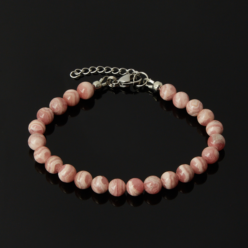 Браслет родохрозит Аргентина (сталь хир.) 7 мм 17 см (+3 см)