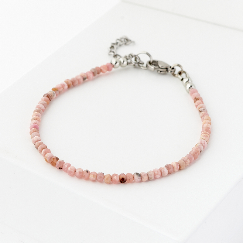 Браслет родохрозит Аргентина (сталь хир.) огранка 3 мм 18 см (+3 см)