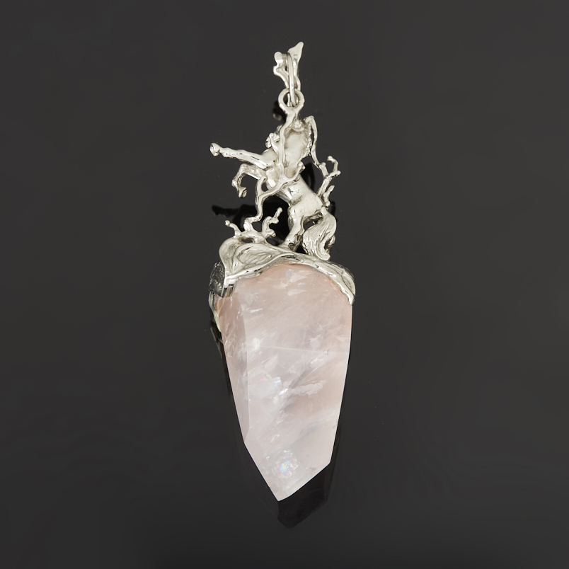 Кулон розовый кварц Бразилия (нейзильбер) огранка 9&nbsp;см