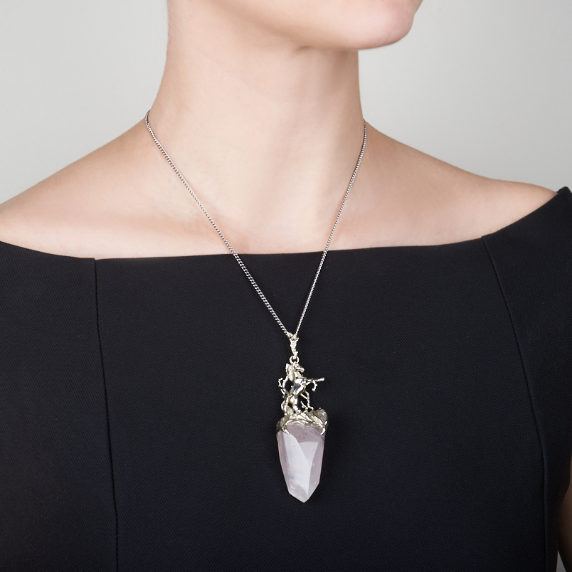 Кулон розовый кварц Бразилия (нейзильбер) огранка 9&nbsp;см