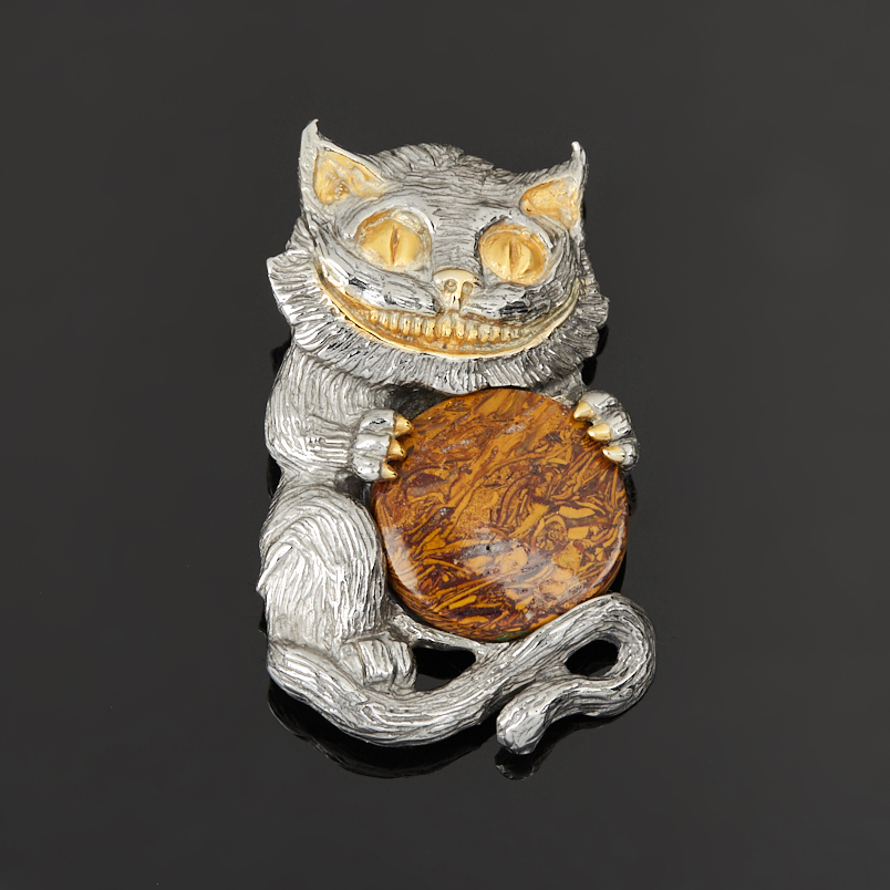 Брошь мариам-яшма Индия (нейзильбер платинир., позолота, рутений)