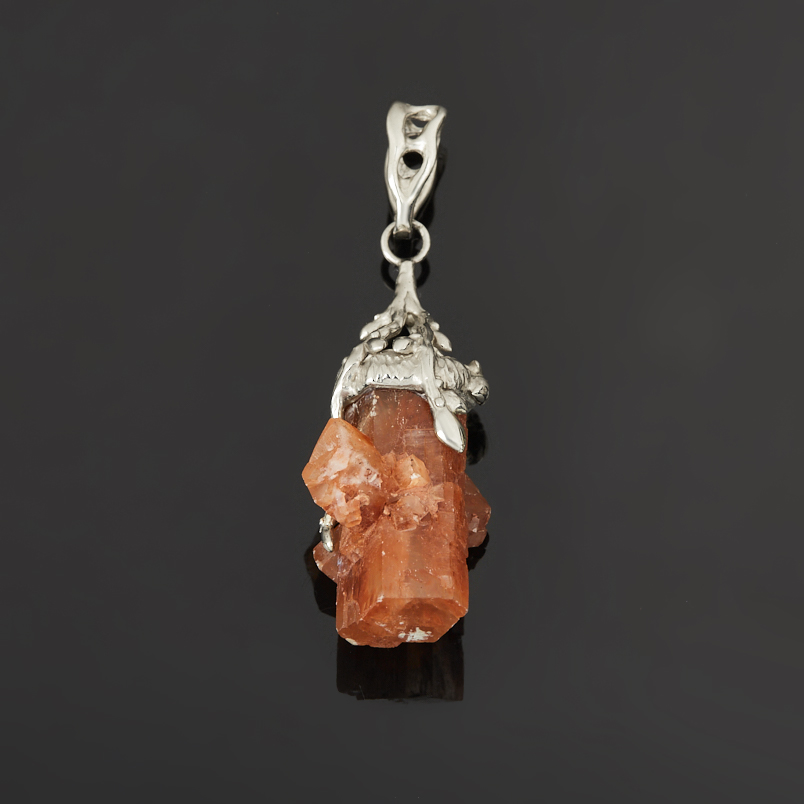 Кулон арагонит оранжевый Россия (нейзильбер) кристалл 5,5&nbsp;см