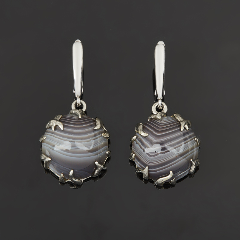 Серьги агат серый Ботсвана (нейзильбер)