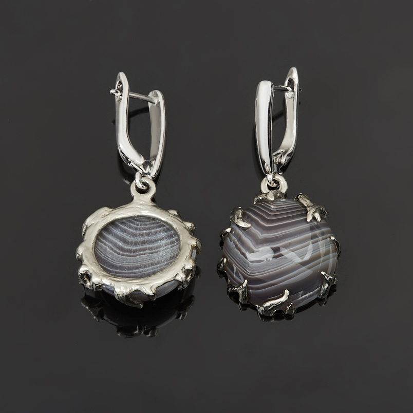 Серьги агат серый Ботсвана (нейзильбер)