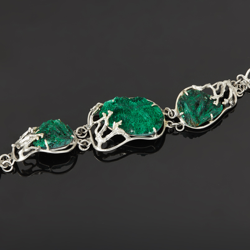 Браслет малахит (дублет) Конго (нейзильбер) 17&nbsp;см (+2&nbsp;см)