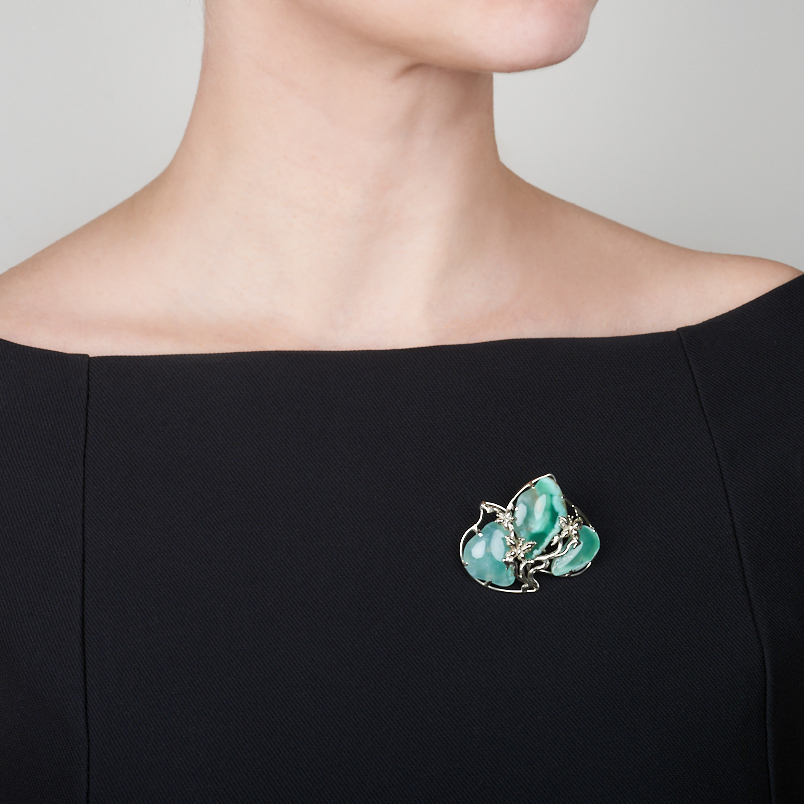 Брошь хризопраз Казахстан (нейзильбер)