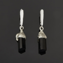 Серьги турмалин черный (шерл) Россия (нейзильбер, латунь посеребр. )