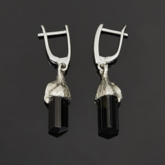 Серьги турмалин черный (шерл) Россия (нейзильбер, латунь посеребр. )