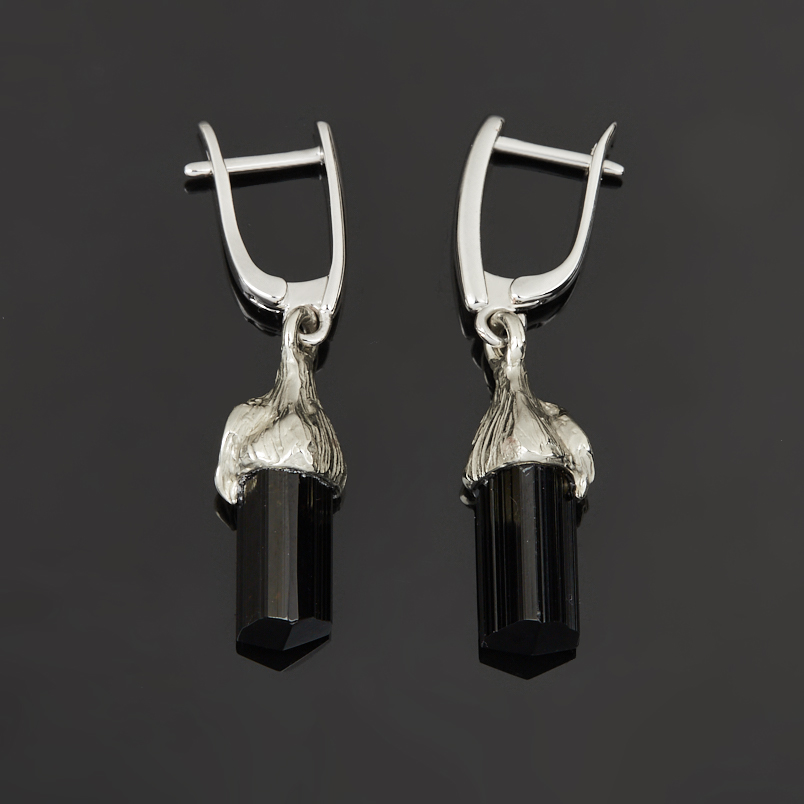 Серьги турмалин черный (шерл) Россия (нейзильбер, латунь посеребр. )