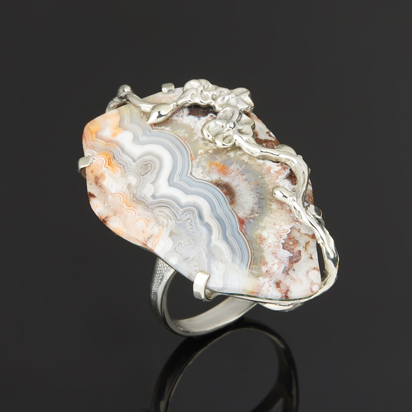 Кольцо агат крейзи (дублет) Мексика (нейзильбер) размер 17,5