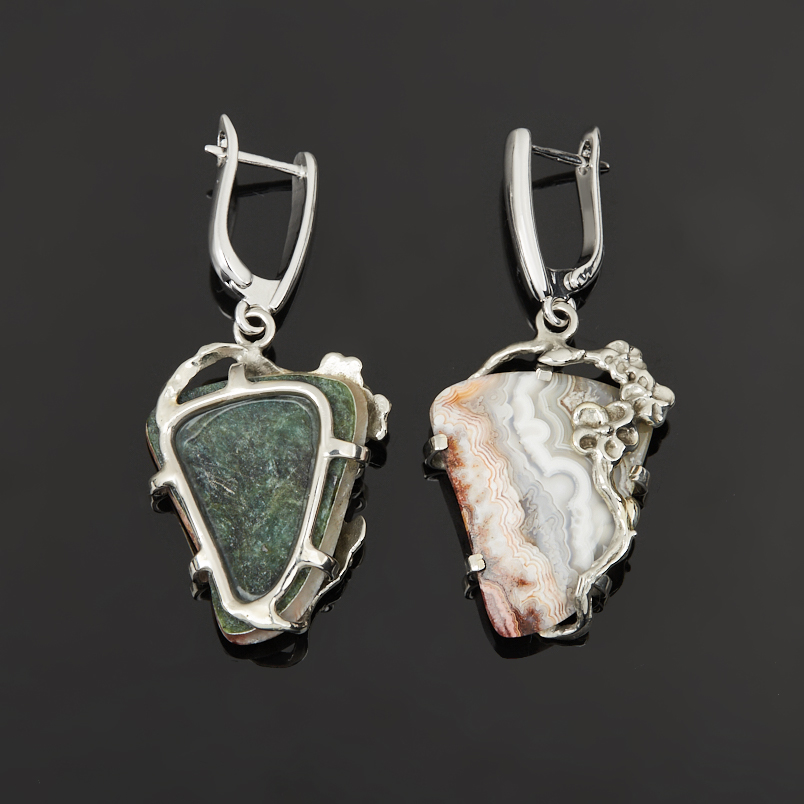 Серьги агат крейзи (дублет) Мексика (нейзильбер посеребр.)