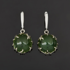 Серьги нефрит зеленый Россия (нейзильбер посеребр.)