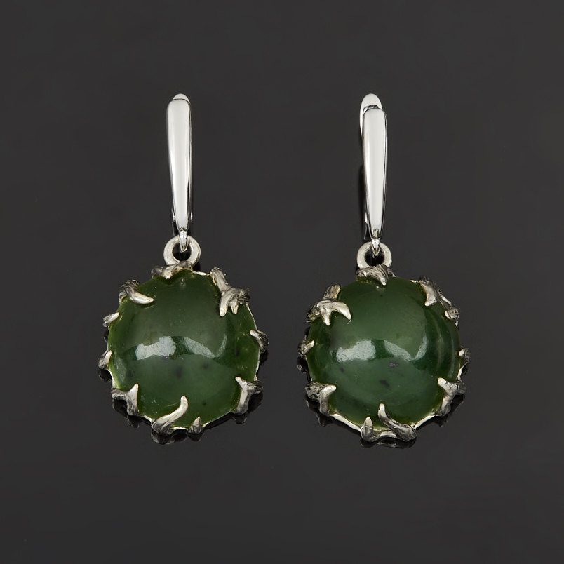 Серьги нефрит зеленый Россия (нейзильбер посеребр.)