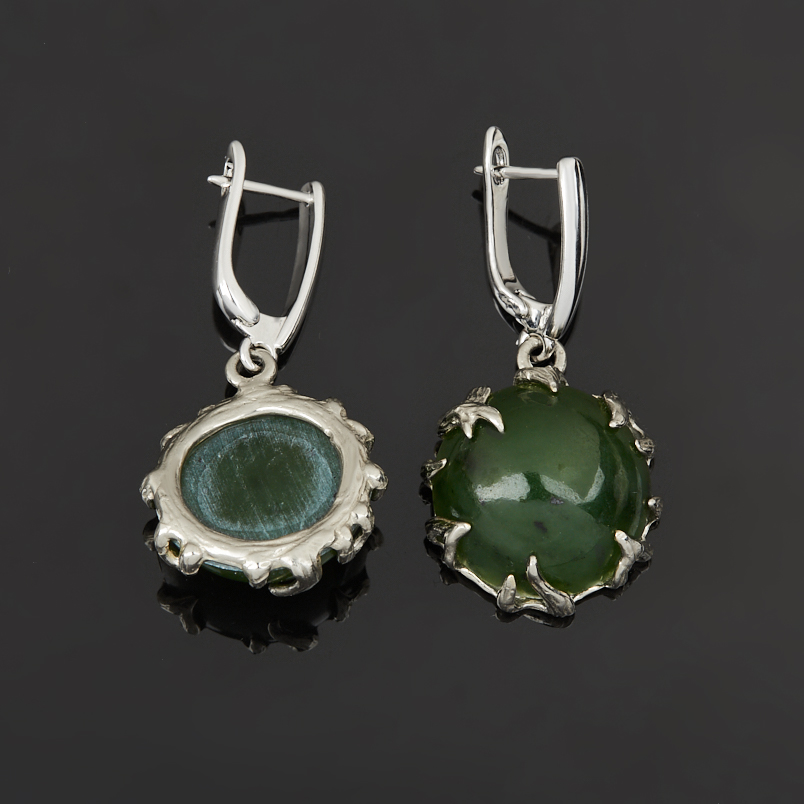 Серьги нефрит зеленый Россия (нейзильбер посеребр.)