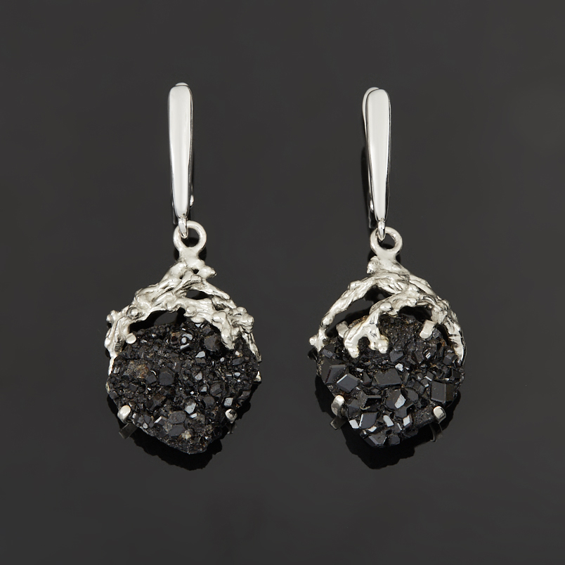 Серьги гранат меланит Казахстан (нейзильбер посеребр.)