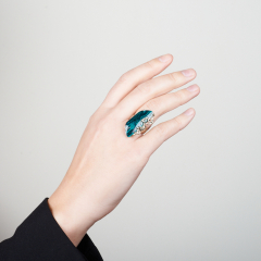 Кольцо псевдомалахит (дублет) Россия (нейзильбер) размер 18