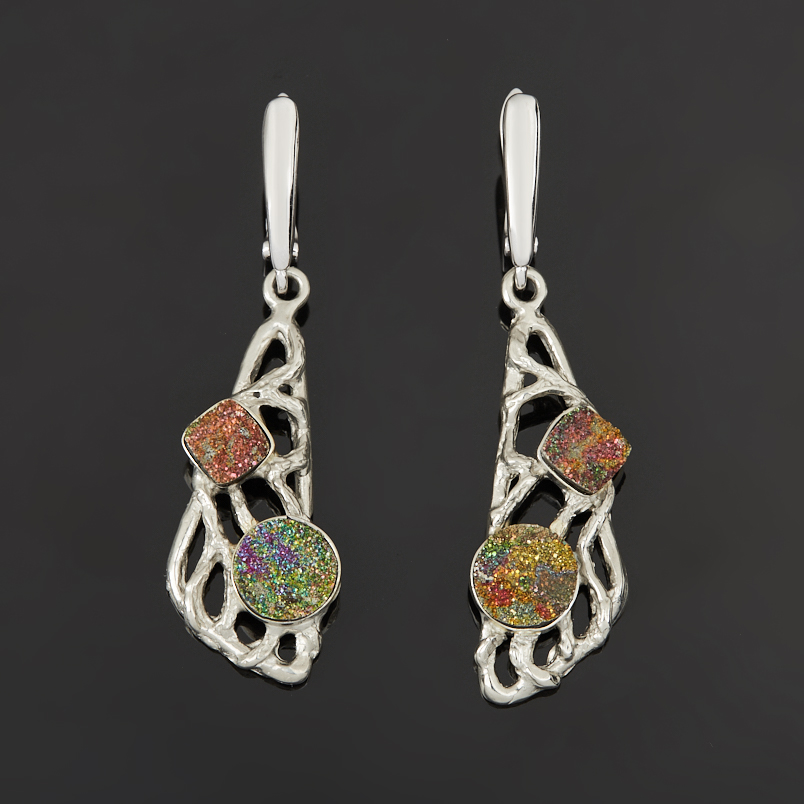 Серьги спектропирит Россия (нейзильбер посеребр.)