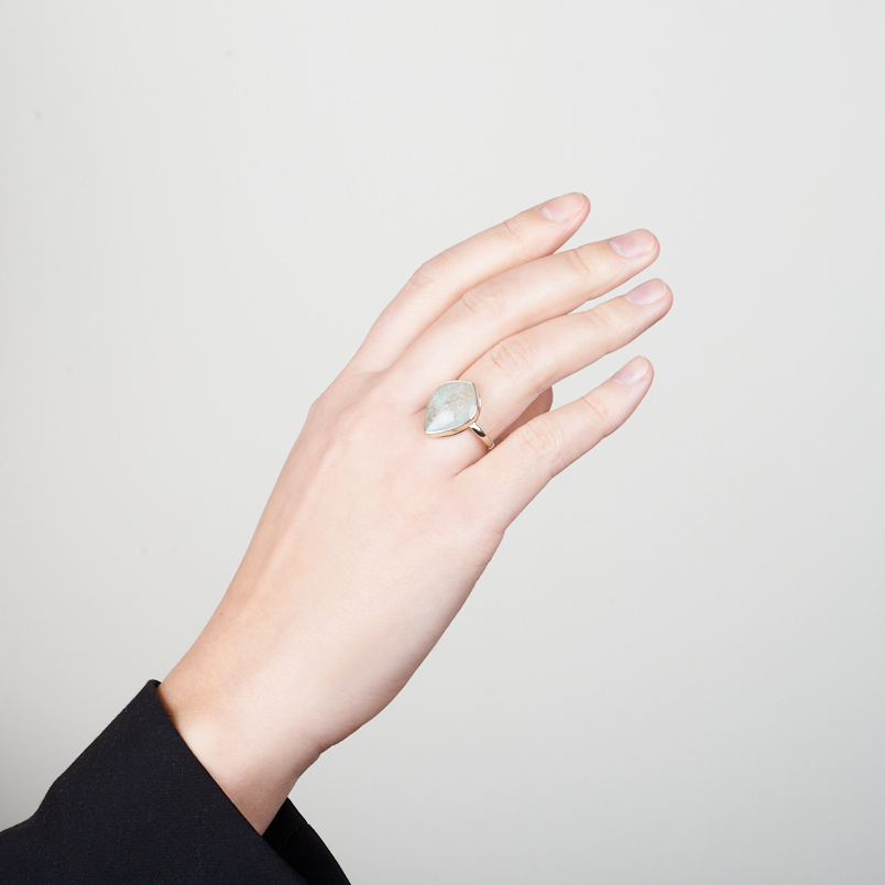 Кольцо аквамарин Россия (нейзильбер) размер 18