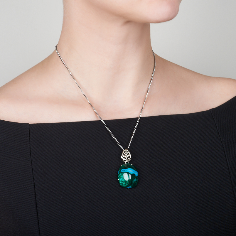 Кулон хризоколла Россия (нейзильбер) 4,5&nbsp;см