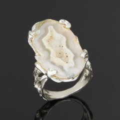 Кольцо агат серый Россия (нейзильбер) размер 17,5