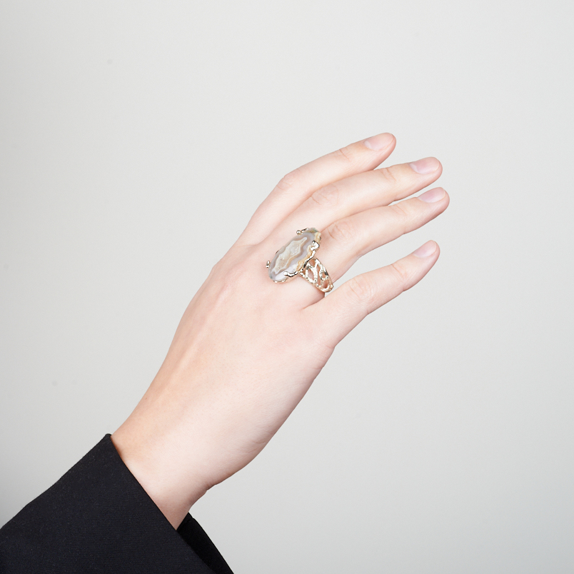 Кольцо агат серый Россия (нейзильбер) размер 17,5