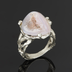 Кольцо агат серый Россия (нейзильбер) размер 17