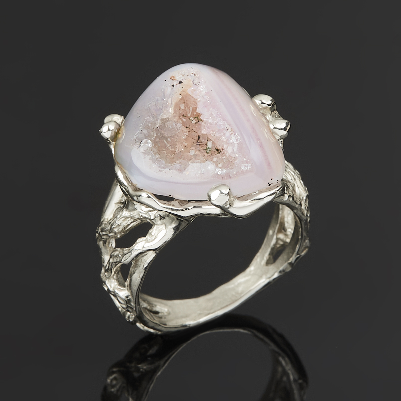 Кольцо агат серый Россия (нейзильбер) размер 17