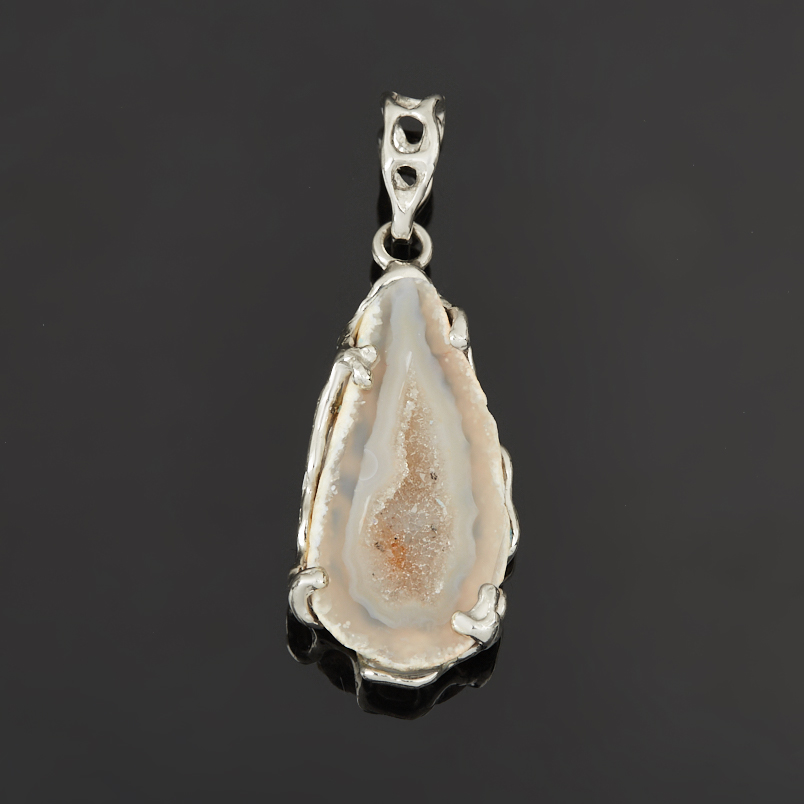 Кулон агат серый Россия (нейзильбер) капля 5,5&nbsp;см