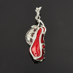 Кулон коралл красный Индонезия (нейзильбер) хамелеон 6 см