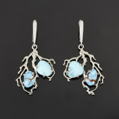 Серьги бирюза Казахстан (нейзильбер посеребр.)