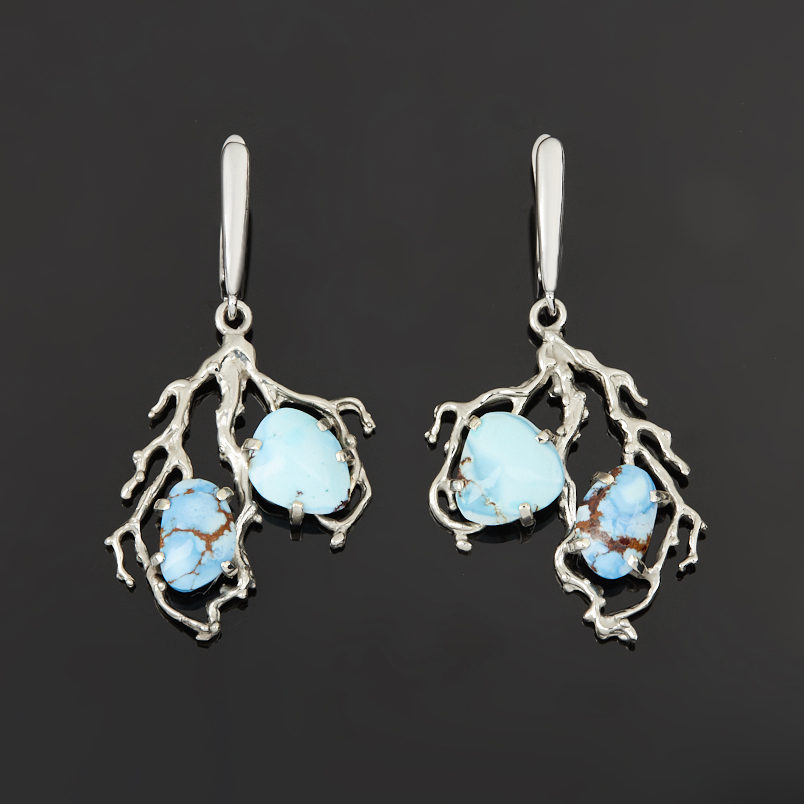 Серьги бирюза Казахстан (нейзильбер посеребр.)