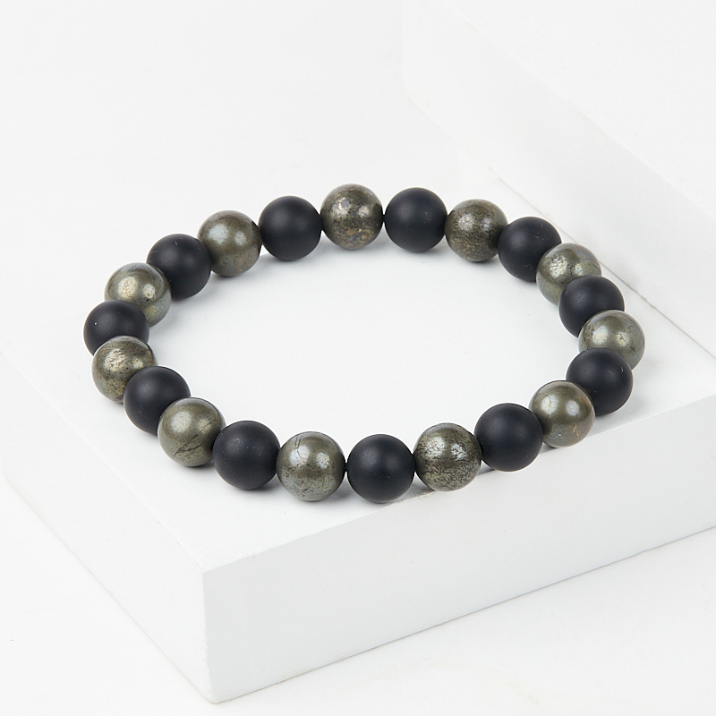 Браслет микс агат, пирит 10&nbsp;мм 19&nbsp;см