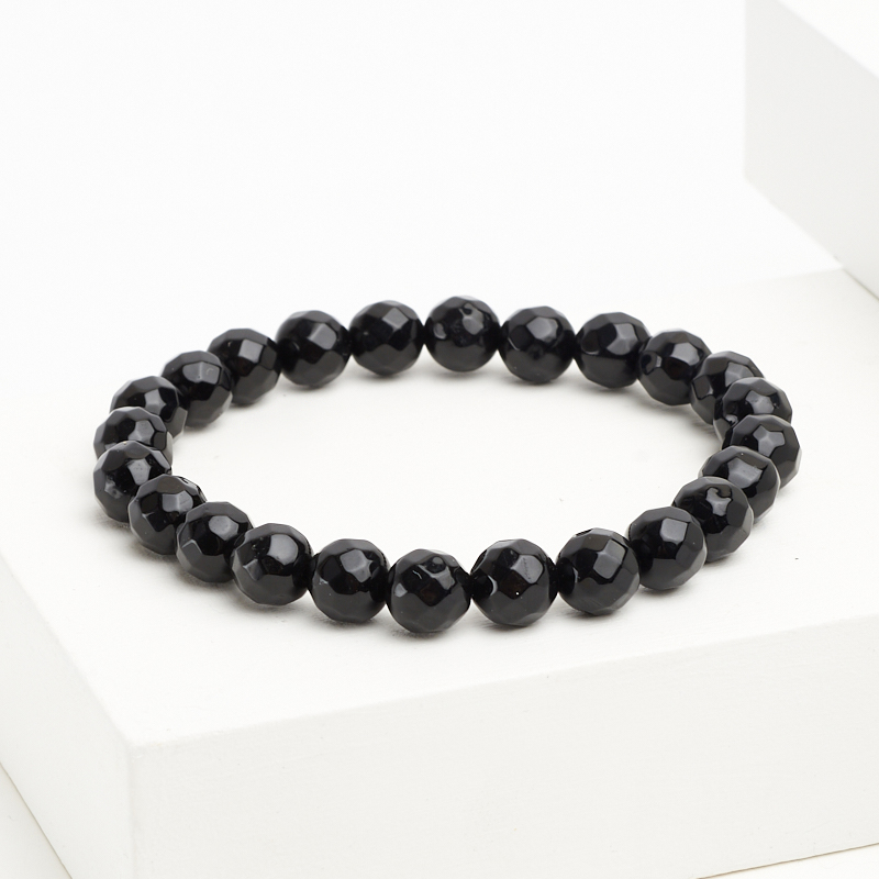 Браслет агат черный Бразилия огранка 8 мм 18 см