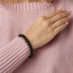 Браслет агат черный Бразилия огранка 8 мм 18 см