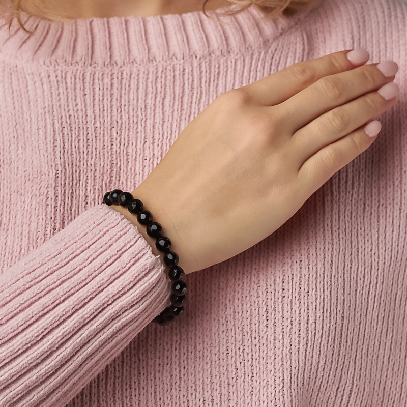 Браслет агат черный Бразилия огранка 8 мм 18 см