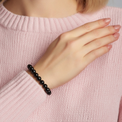 Браслет агат черный Бразилия (сталь хир.) огранка 8 мм 17 см (+3 см)