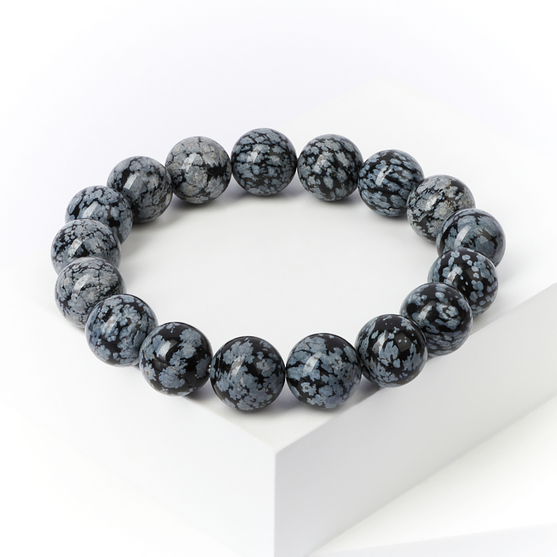 Браслет обсидиан снежный США 12&nbsp;мм 17&nbsp;см