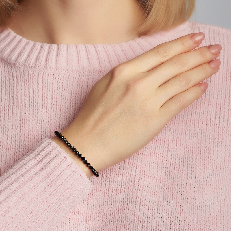 Браслет турмалин черный (шерл) Бразилия (сталь хир.) огранка 4 мм 18 см (+3 см)