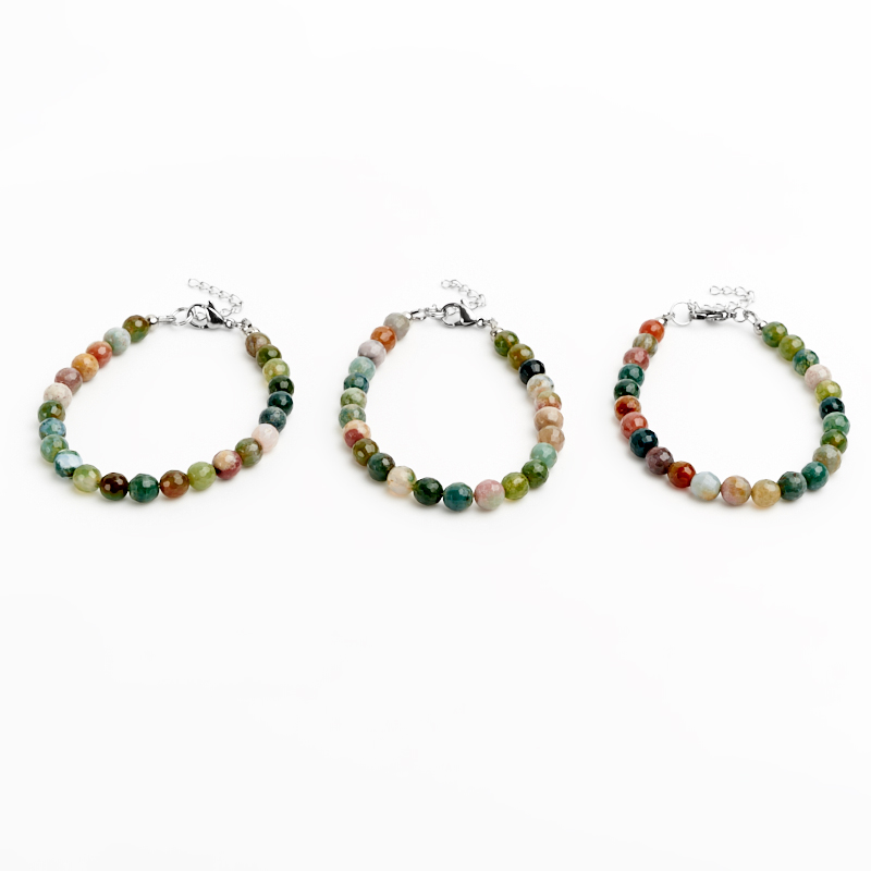 Браслет агат моховой Индия (сталь хир.) огранка 6 мм 18 см (+3 см)