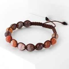 Браслет агат серый Ботсвана (текстиль) шамбала 8 мм 17 см (регулируемый)