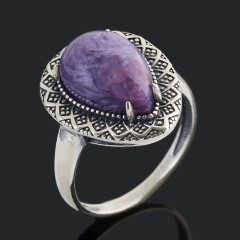Кольцо чароит Россия (серебро 925 пр. оксидир.) размер 18