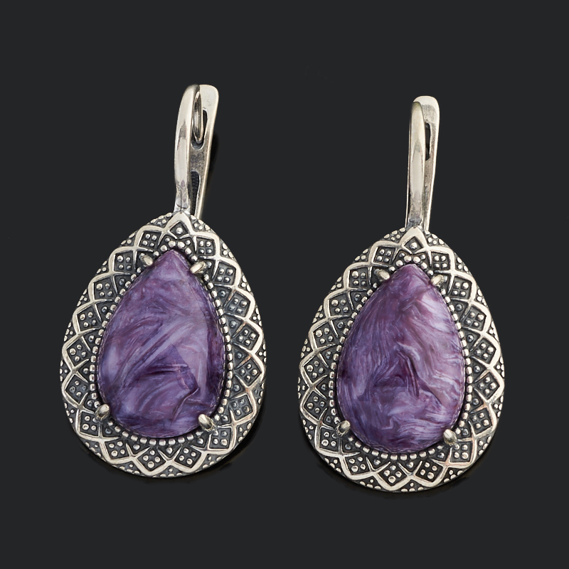 Серьги чароит Россия (серебро 925 пр. оксидир.)