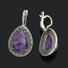Серьги чароит Россия (серебро 925 пр. оксидир.)