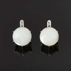 Серьги перламутр белый Индонезия (серебро 925 пр. родир. бел.)