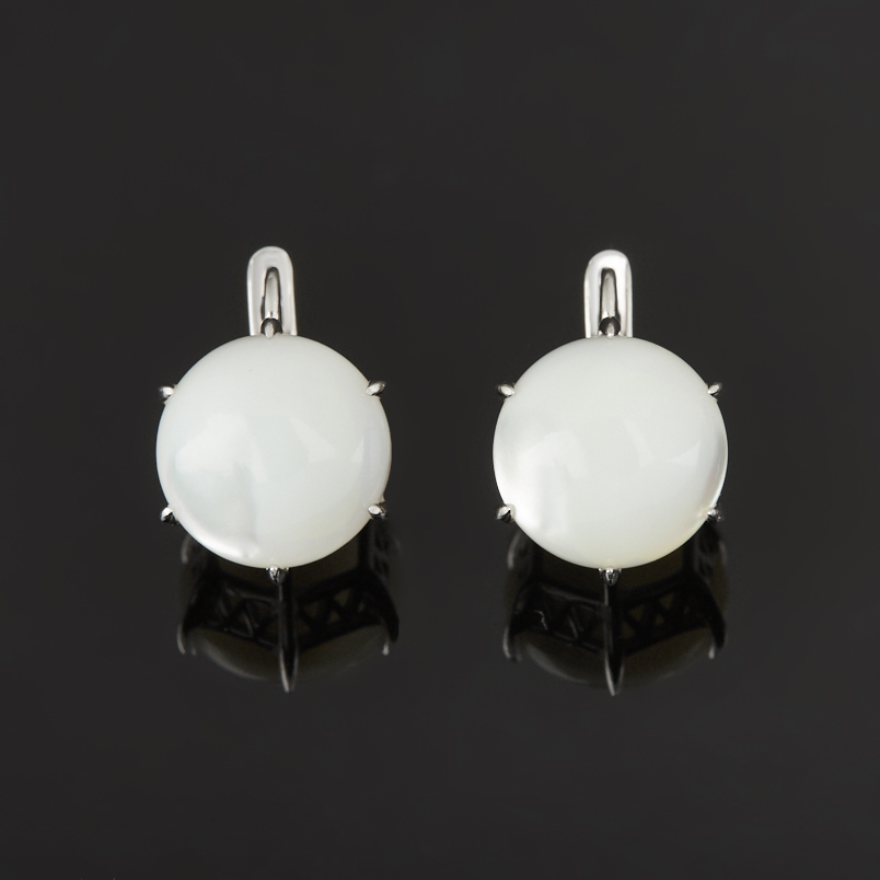 Серьги перламутр белый Индонезия (серебро 925 пр. родир. бел.)
