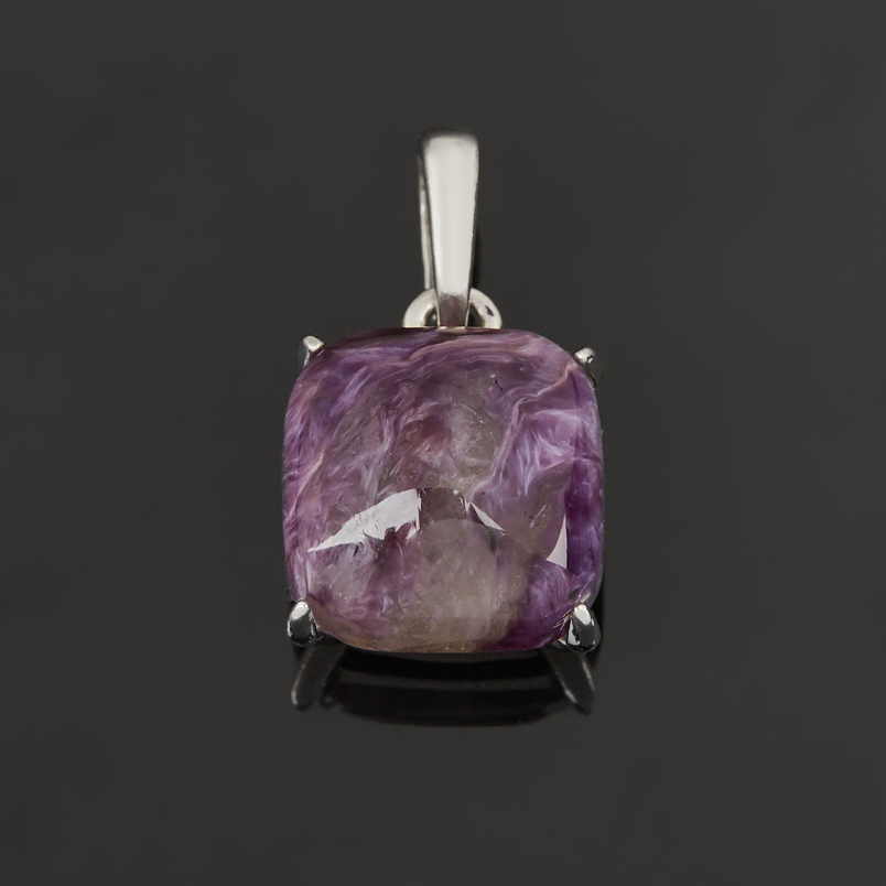 Кулон чароит Россия (серебро 925 пр. родир. бел.) квадрат