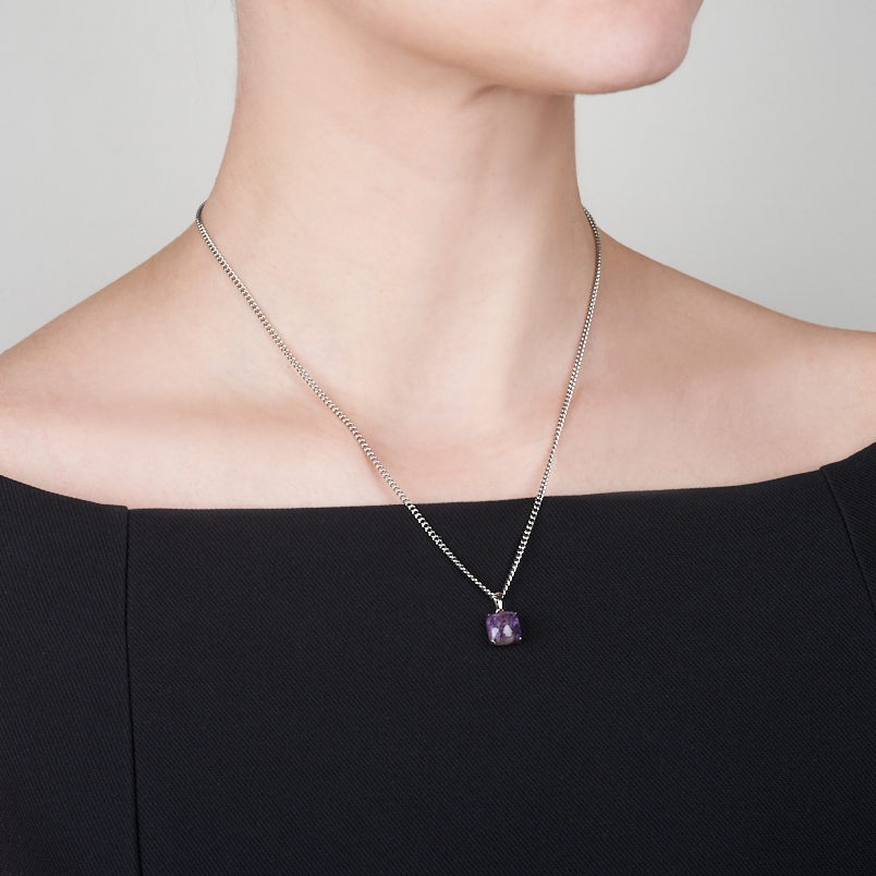 Кулон чароит Россия (серебро 925 пр. родир. бел.) квадрат