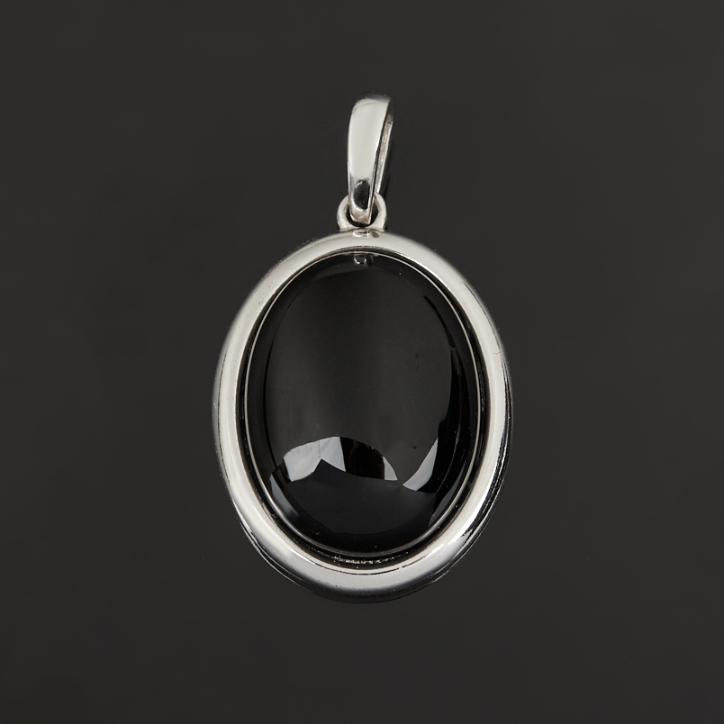 Кулон агат черный Бразилия (серебро 925 пр. родир. бел.) овал